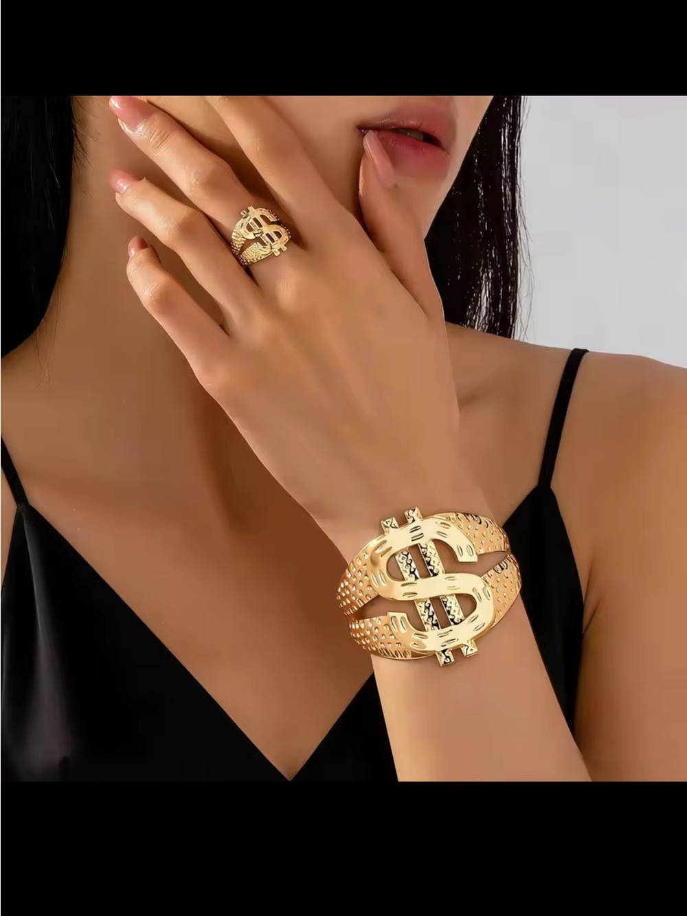 Gold Dollar-Sign Statement Bracelet - Women's Fashion Jewelry